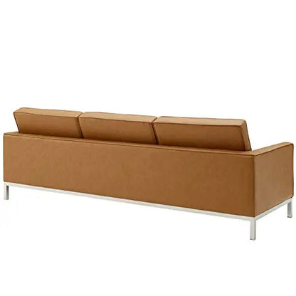 Modway Sofa | Loft Tufted Button Faux Leather Upholstered Sofa - Silver Tan Modway