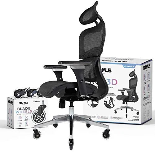 NOUHAUS Ergo3D Office Chair | Ergonomic Mesh Chair with Adjustable Armrest - Black Nouhaus