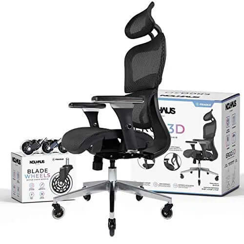 NOUHAUS Ergo3D Office Chair | Ergonomic Mesh Chair with Adjustable Armrest - Black