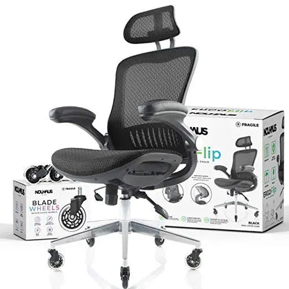 NOUHAUS ErgoFlip Office Chair | Mesh Swivel Ergonomic Chair - Black Nouhaus
