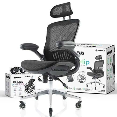 NOUHAUS ErgoFlip Office Chair | Mesh Swivel Ergonomic Chair - Black