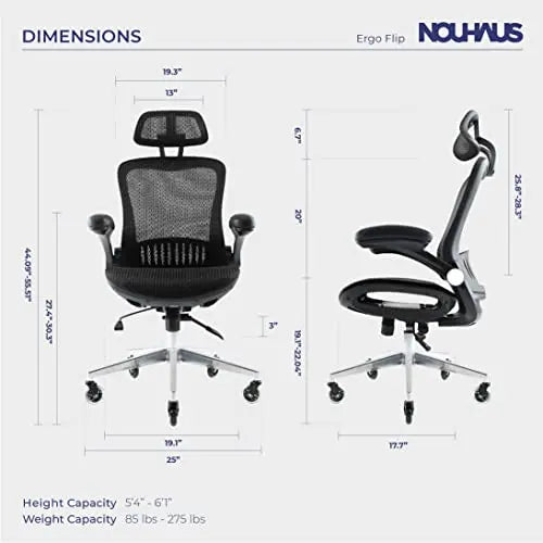 NOUHAUS ErgoFlip Office Chair | Mesh Swivel Ergonomic Chair - Black Nouhaus