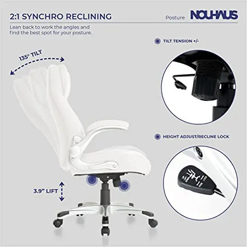 NOUHAUS Office Chair  +Posture Ergonomic PU Leather Chair - White