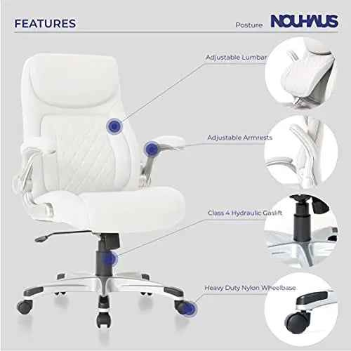 NOUHAUS Office Chair | +Posture Ergonomic PU Leather Chair - White Nouhaus