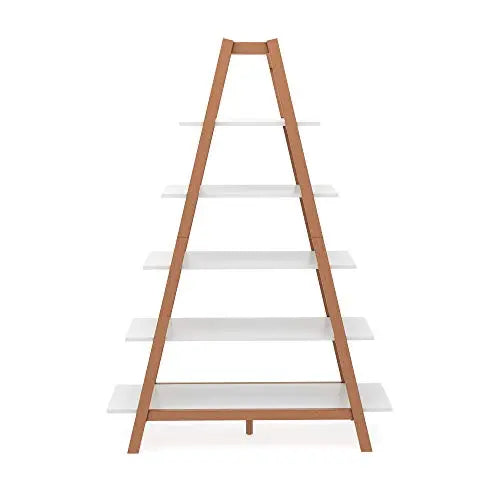 Nathan James Carlie Bookcase | 5 Wooden Ladder Shelves - White/Brown Nathan James