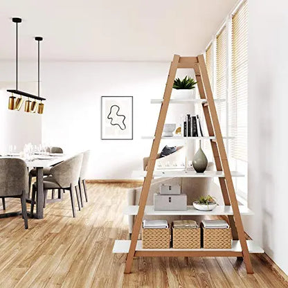 Nathan James Carlie Bookcase | 5 Wooden Ladder Shelves - White/Brown Nathan James