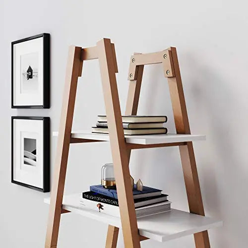 Nathan James Carlie Bookcase | 5 Wooden Ladder Shelves - White/Brown Nathan James