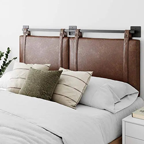 Nathan James Harlow Wall Mount Faux Leather Fabric Upholstered Headboard - Vintage Brown Nathan James