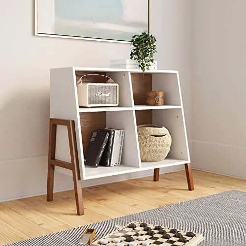 Nathan James Telos 4-Cube Organizer, Open Cubby Storage - Brown/White Nathan James