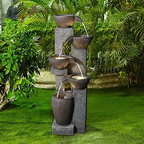 Naturefalls 5-Tier Outdoor Water Fountain with LED Lights - 39 - Grey Naturefalls