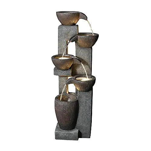Naturefalls 5-Tier Outdoor Water Fountain with LED Lights - 39 - Grey Naturefalls