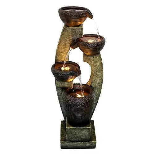 Naturefalls Modern Outdoor Water Fountain - LED Lights - Brown/Gray Naturefalls