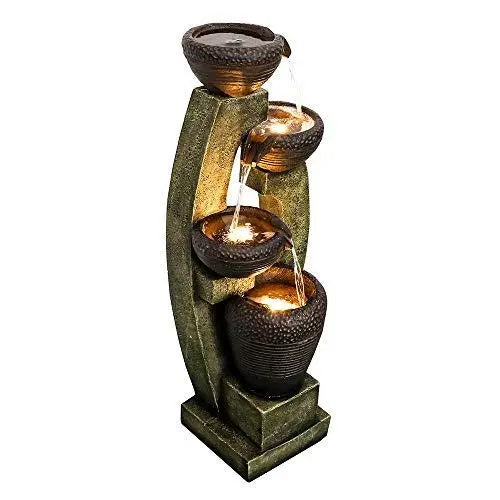 Naturefalls Modern Outdoor Water Fountain - LED Lights - Brown/Gray Naturefalls