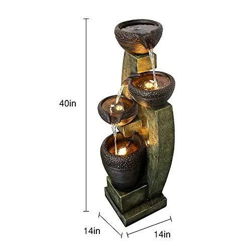 Naturefalls Modern Outdoor Water Fountain - LED Lights - Brown/Gray Naturefalls