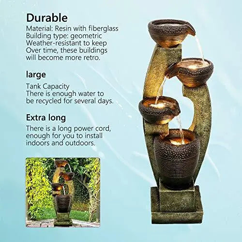 Naturefalls Modern Outdoor Water Fountain - LED Lights - Brown/Gray Naturefalls