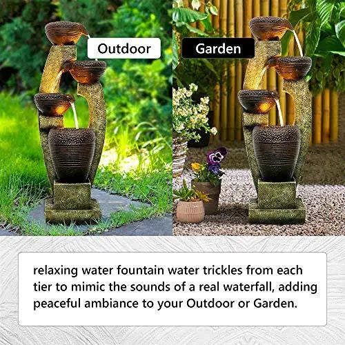 Naturefalls Modern Outdoor Water Fountain - LED Lights - Brown/Gray Naturefalls