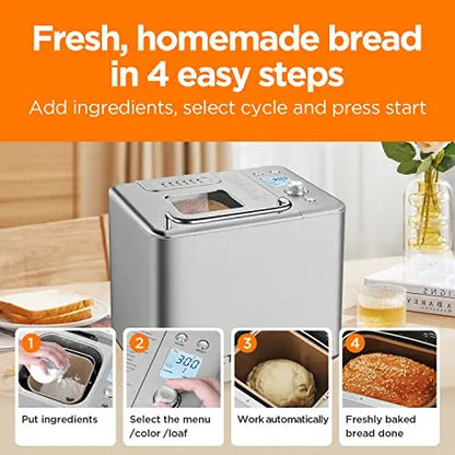 Neretva Bread Machine | 20-in-1 Options, 2 LB Loaf - Gray Neretva
