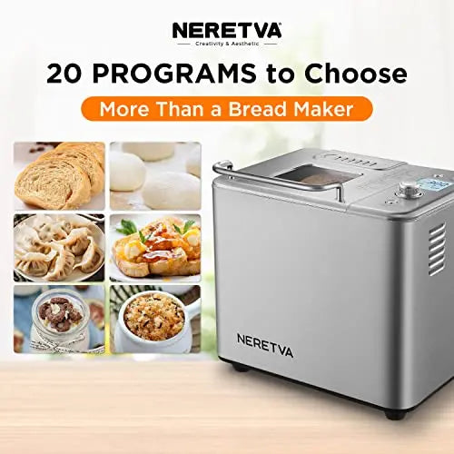 Neretva 20-in-1 Bread Machine, 2LB Stainless Steel Bread Maker with  Nonstick Bread Pan, Gluten