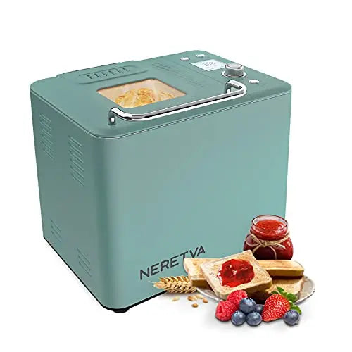 Neretva Bread Maker Machine with Nonstick Bread Pan, 2 Loaf Sizes - Green Neretva