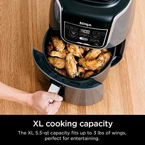 Ninja AF150AMZ Air Fryer XL, 5.5 QT | Nonstick Basket & Crisper Plate and Chef Inspired Recipe Guide - Grey Ninja