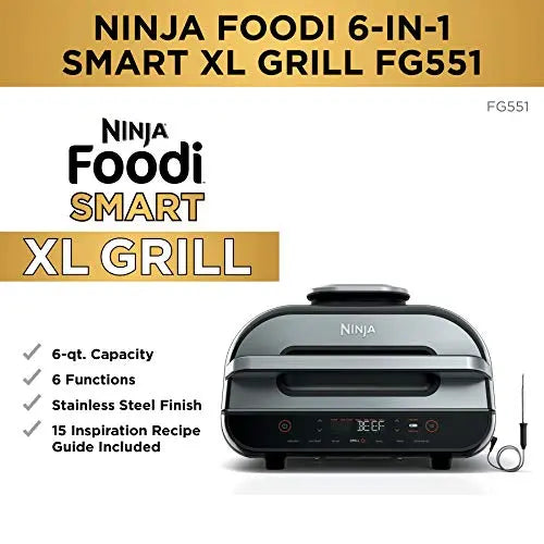 Ninja FG551 Foodi Smart XL 6-in-1 Indoor Grill with 4-Quart Air Fryer - Stainless Steel Finish Ninja