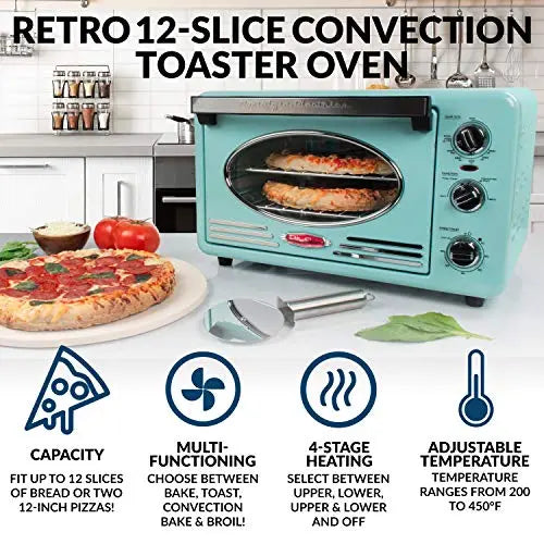 Nostalgia RTOV2AQ Large-Capacity Multi-Functioning Retro Convection Toaster Oven - Aqua Nostalgia