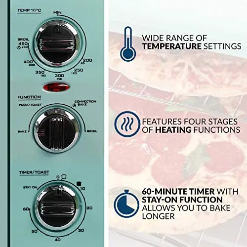 Nostalgia RTOV2AQ Large-Capacity Multi-Functioning Retro Convection Toaster Oven - Aqua Nostalgia