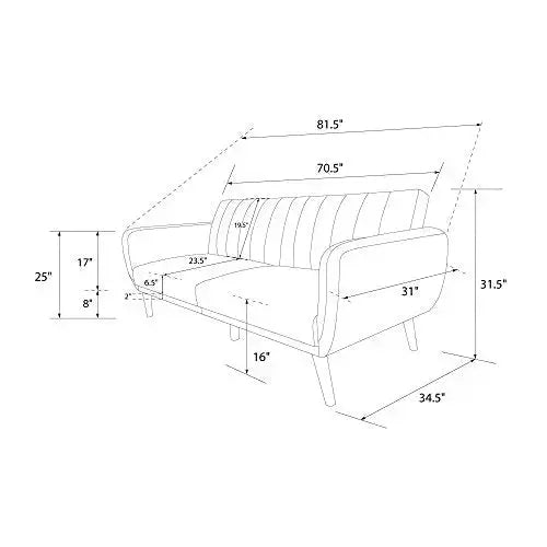 Novogratz Brittany Sofa Futon - Premium Upholstery and Wooden Legs - Grey Novogratz
