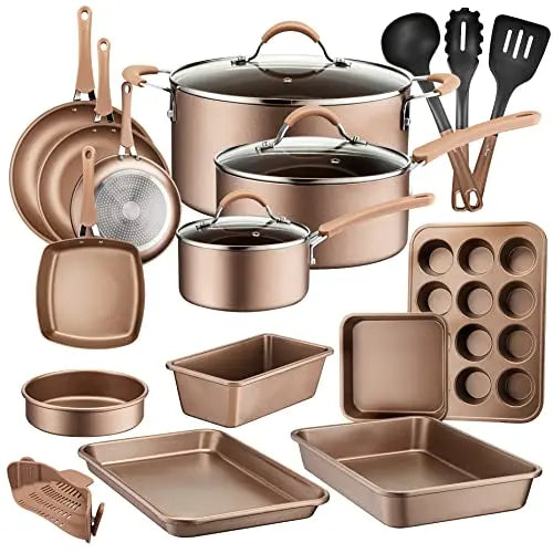 NutriChef 20-Piece Nonstick Kitchen Cookware Set - Matt Gold NutriChef