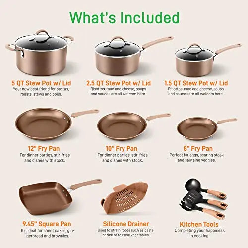 NutriChef 20-Piece Nonstick Kitchen Cookware Set - Matt Gold NutriChef