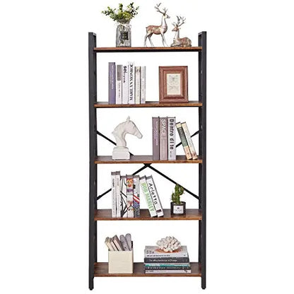 OIAHOMY Industrial Bookshelf, 5-Tier Vintage Bookcase - Rustic Brown OIAHOMY