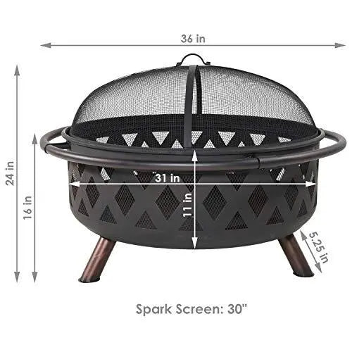 Outdoor Fire Pit | Large Bonfire Wood Burning Patio & Backyard Fire Pit - 36 Inch Sunnydaze