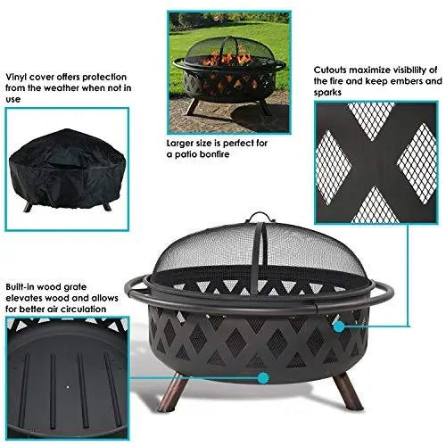 Outdoor Fire Pit | Large Bonfire Wood Burning Patio & Backyard Fire Pit - 36 Inch Sunnydaze