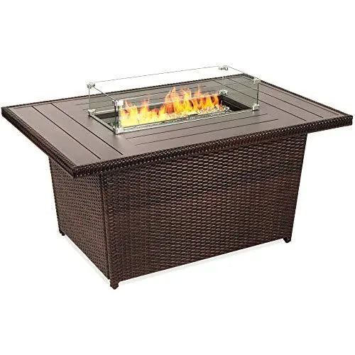 Outdoor Wicker Patio Propane Gas Fire Pit Table - Brown Best Choice Products