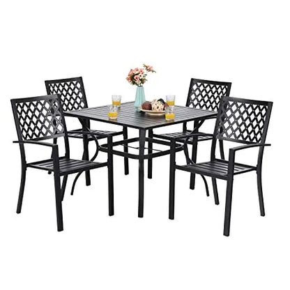 PHI VILLA 5-Piece Metal Patio Outdoor Table and Chairs Dining Set with 1.57" Umbrella Hole - Black PHI VILLA