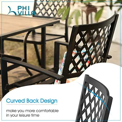 PHI VILLA 5-Piece Metal Patio Outdoor Table and Chairs Dining Set with 1.57" Umbrella Hole - Black PHI VILLA