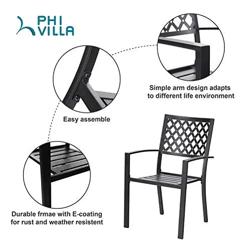 PHI VILLA 5-Piece Metal Patio Outdoor Table and Chairs Dining Set with 1.57" Umbrella Hole - Black PHI VILLA