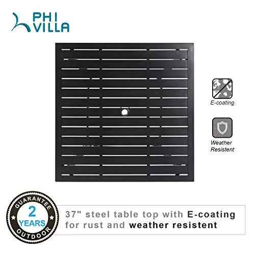 PHI VILLA 5-Piece Metal Patio Outdoor Table and Chairs Dining Set with 1.57" Umbrella Hole - Black PHI VILLA