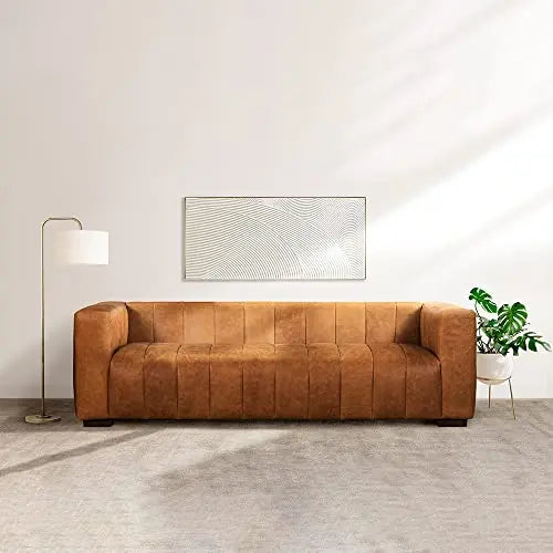POLY & BARK Canale Sofa, Pure-Aniline Italian Leather, 86" - Cognac Tan 