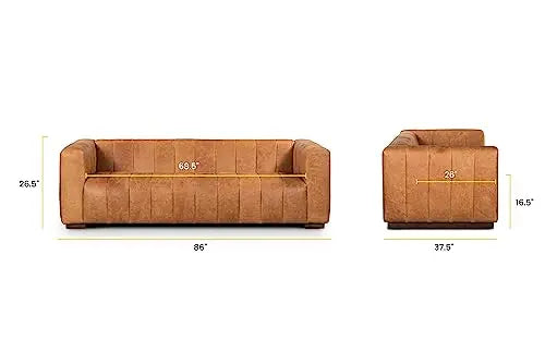 POLY & BARK Canale Sofa, Pure-Aniline Italian Leather, 86" - Cognac Tan 