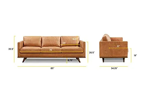 POLY & BARK Nolita Italian Leather Modern Sofa - Cognac Tan POLY & BARK