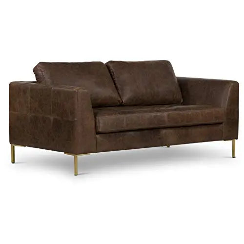 POLY and BARK Calle 75" Apartment Sofa in Full-Grain Pure-Aniline Italian Tanned Leather - Brown Stone and Brass Legs POLY & BARK