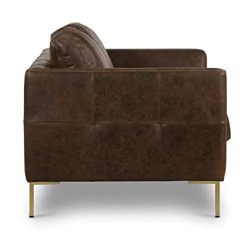 POLY and BARK Calle 75" Apartment Sofa in Full-Grain Pure-Aniline Italian Tanned Leather - Brown Stone and Brass Legs POLY & BARK