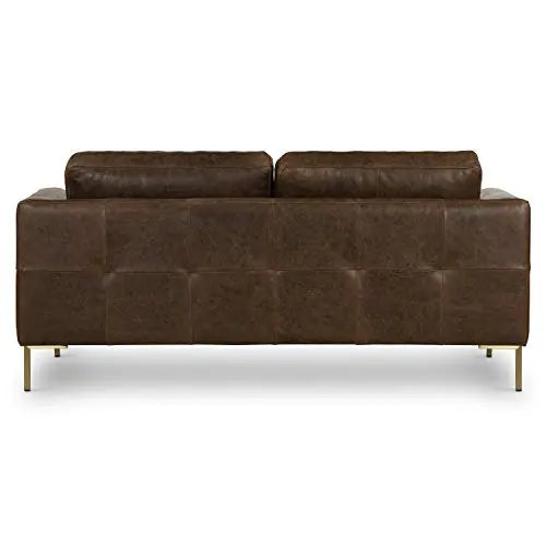POLY and BARK Calle 75" Apartment Sofa in Full-Grain Pure-Aniline Italian Tanned Leather - Brown Stone and Brass Legs POLY & BARK
