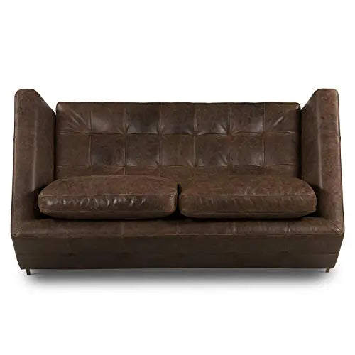 POLY and BARK Calle 75" Apartment Sofa in Full-Grain Pure-Aniline Italian Tanned Leather - Brown Stone and Brass Legs POLY & BARK