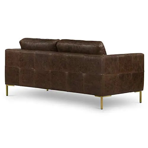 POLY and BARK Calle 75" Apartment Sofa in Full-Grain Pure-Aniline Italian Tanned Leather - Brown Stone and Brass Legs POLY & BARK