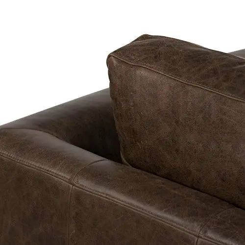 POLY and BARK Calle 75" Apartment Sofa in Full-Grain Pure-Aniline Italian Tanned Leather - Brown Stone and Brass Legs POLY & BARK