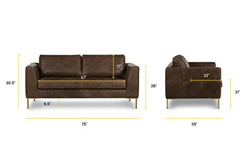 POLY and BARK Calle 75" Apartment Sofa in Full-Grain Pure-Aniline Italian Tanned Leather - Brown Stone and Brass Legs POLY & BARK