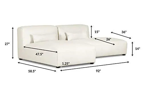 POLY and BARK Infina Sofa | Left-Facing Chaise and Right Lounger Modular 2 Piece Sofa - Mist White POLY & BARK