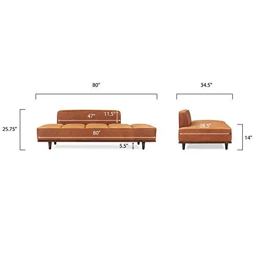 POLY and BARK Jasper Pure Italian Tanned Leather Lounge Chaise - Cognac Tan POLY & BARK